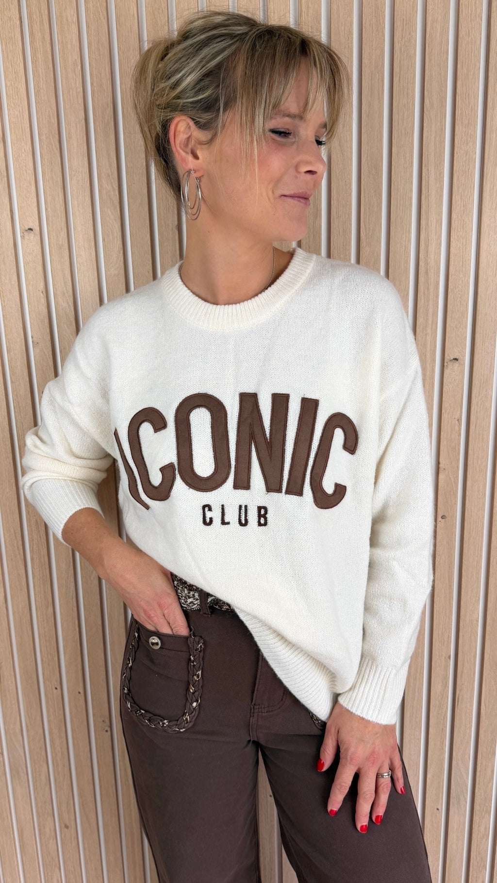 Pull oversize écru ICONIC CLUB