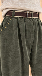 Pantalon barrel velours vert olive