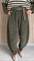 Pantalon barrel velours vert olive