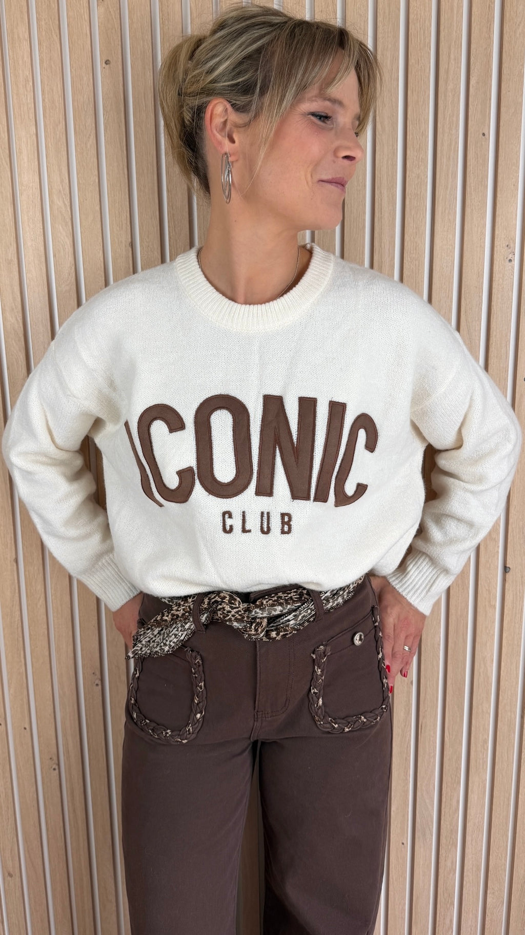 Pull oversize écru ICONIC CLUB