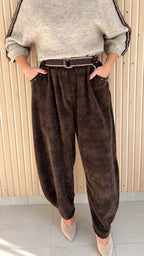 Pantalon barrel velours chocolat