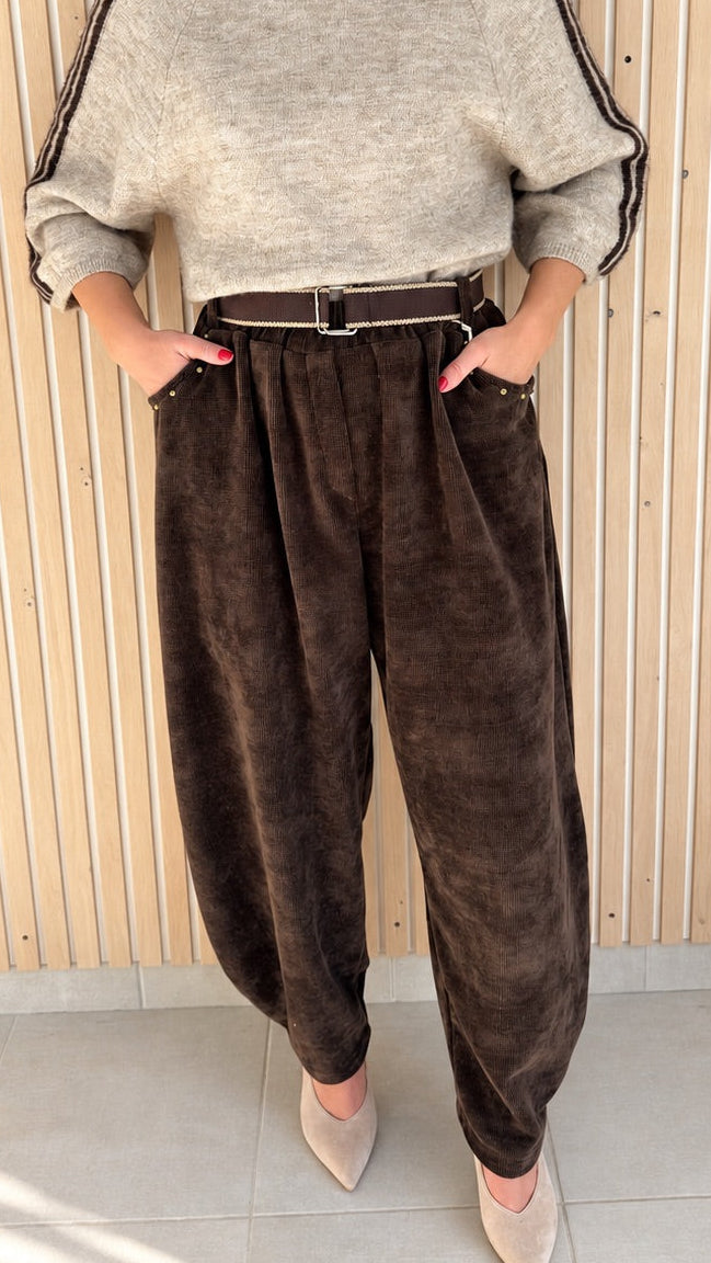 Pantalon barrel velours chocolat
