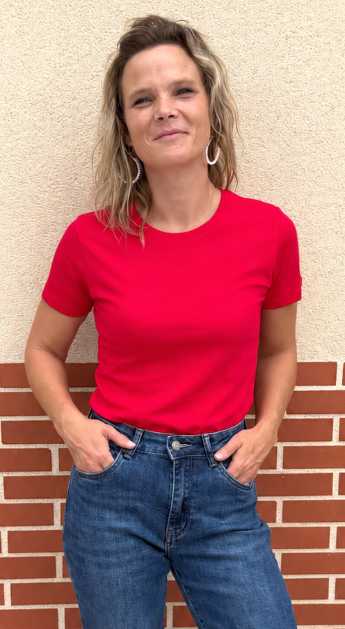 T-shirt basic rouge tomate 100 % coton