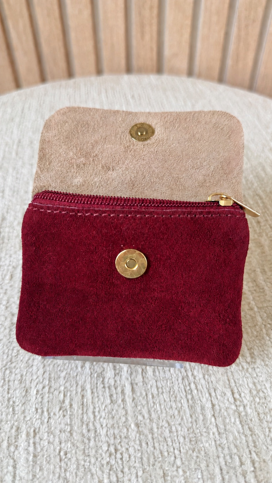 Porte-monnaie en cuir Bordeaux & Doré pailleté