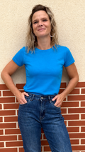 T-shirt basic bleu tropical 100 % coton