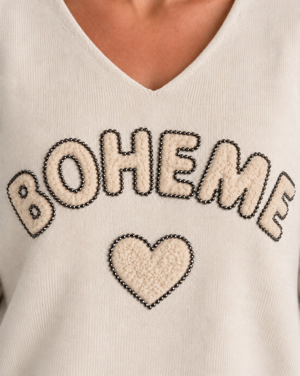 Pull beige sable « Bohème » à cœur