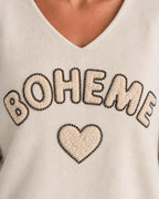 Pull beige sable « Bohème » à cœur