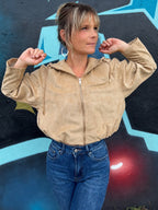 Veste bomber en suédine beige sable
