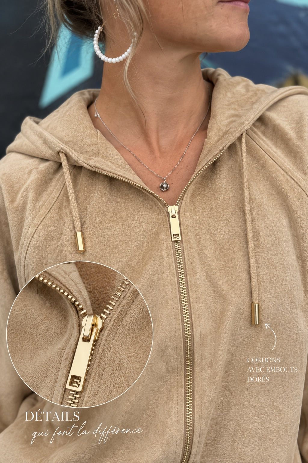 Veste bomber en suédine beige sable