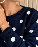Pull bleu marine à pois