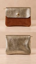 Porte-monnaie en cuir Camel & Doré pailleté