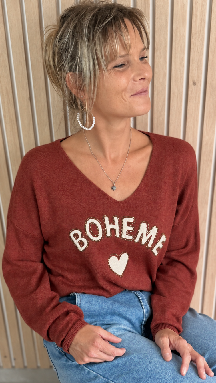 Pull terracotta « Bohème » à cœur