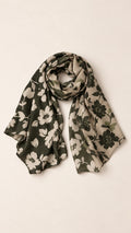 Écharpe florale patchwork taupe, kaki & noir