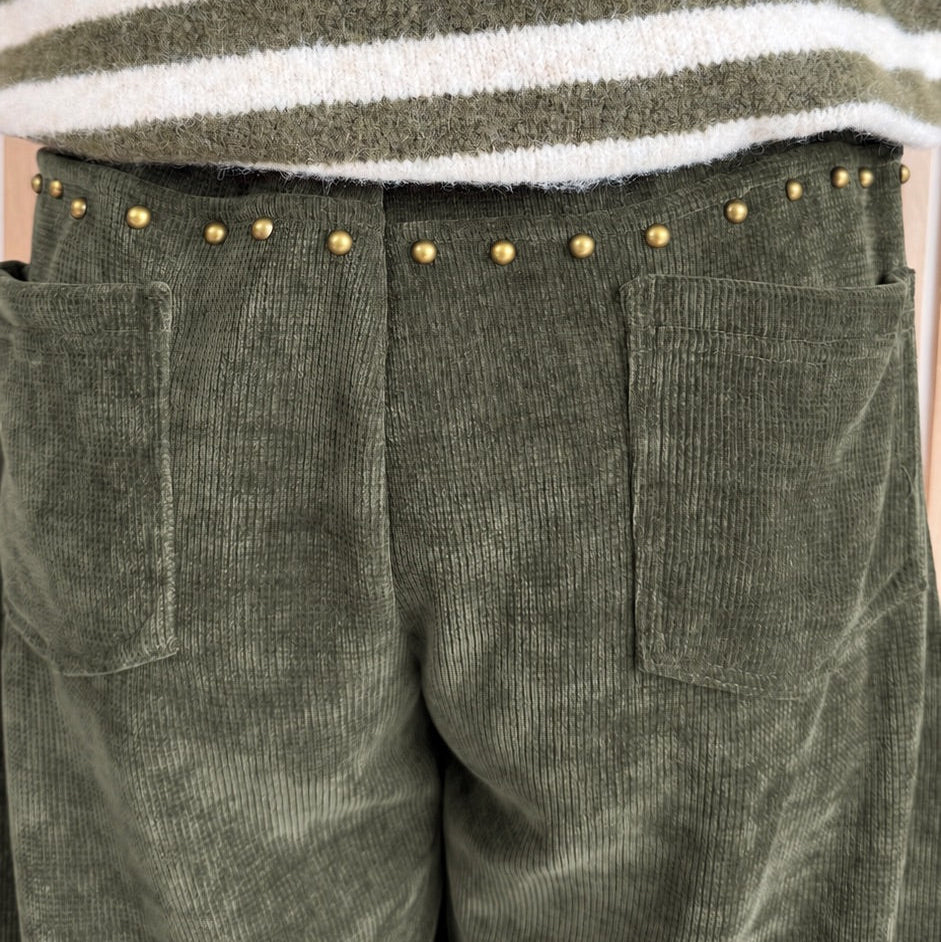 Pantalon barrel velours vert olive